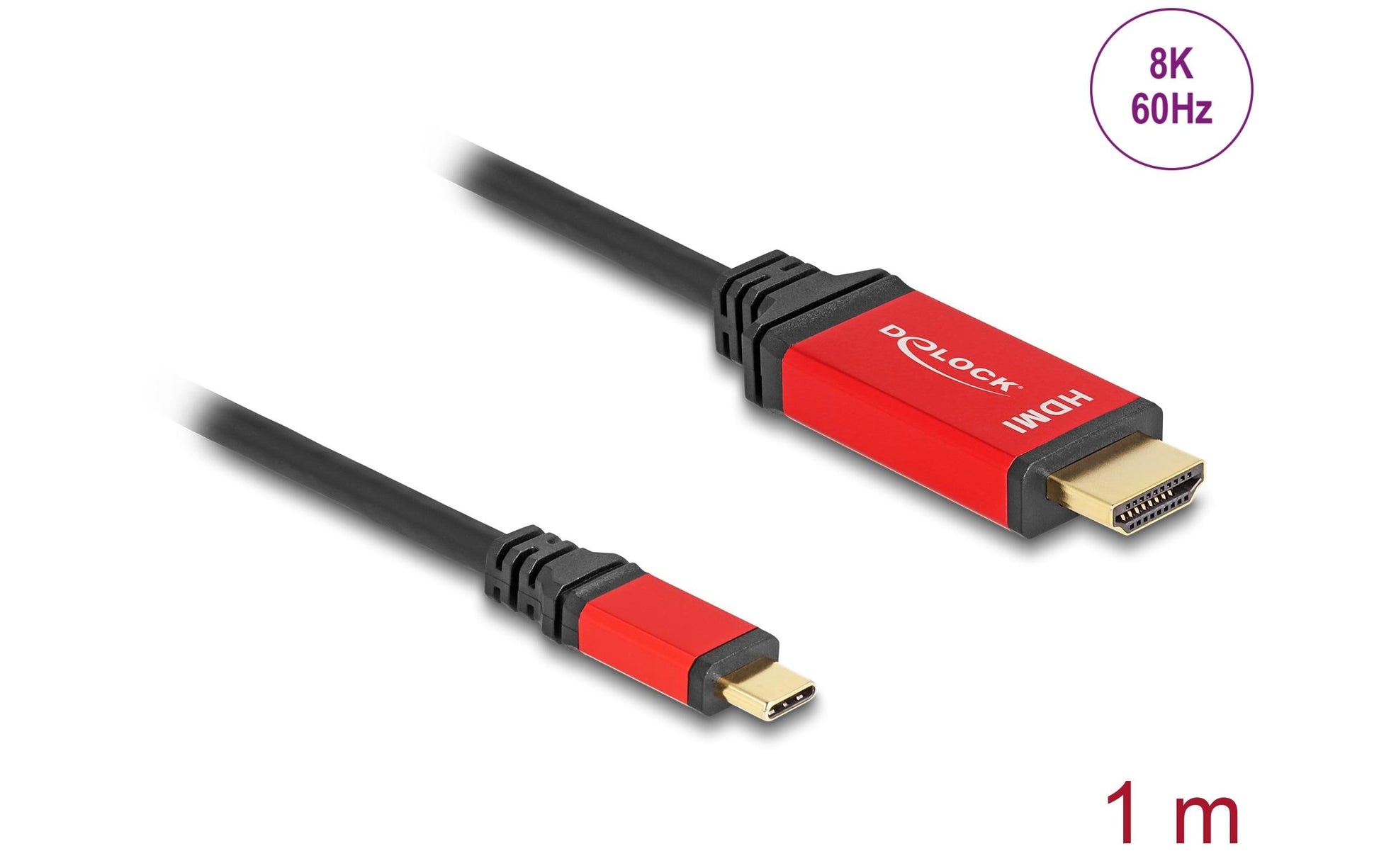 DeLOCK USB-C auf HDMI Kabel DP 1.4 8K 60 Hz – 1 m – HDR – Rot