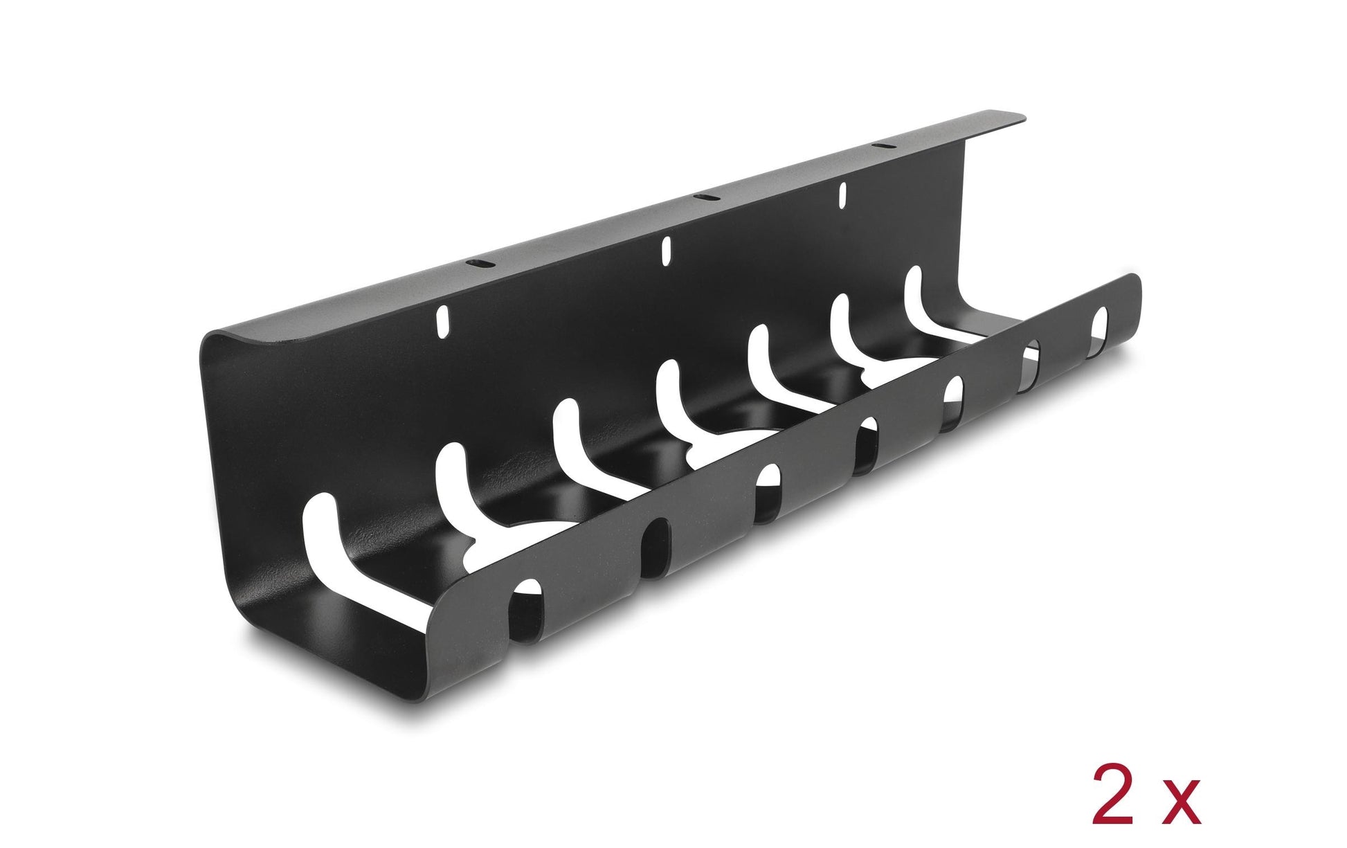DeLOCK Kabelhalter – schwarz, Metall, B 100 × H 40 × T 430 mm, für Untertischmontage, 2er-Set