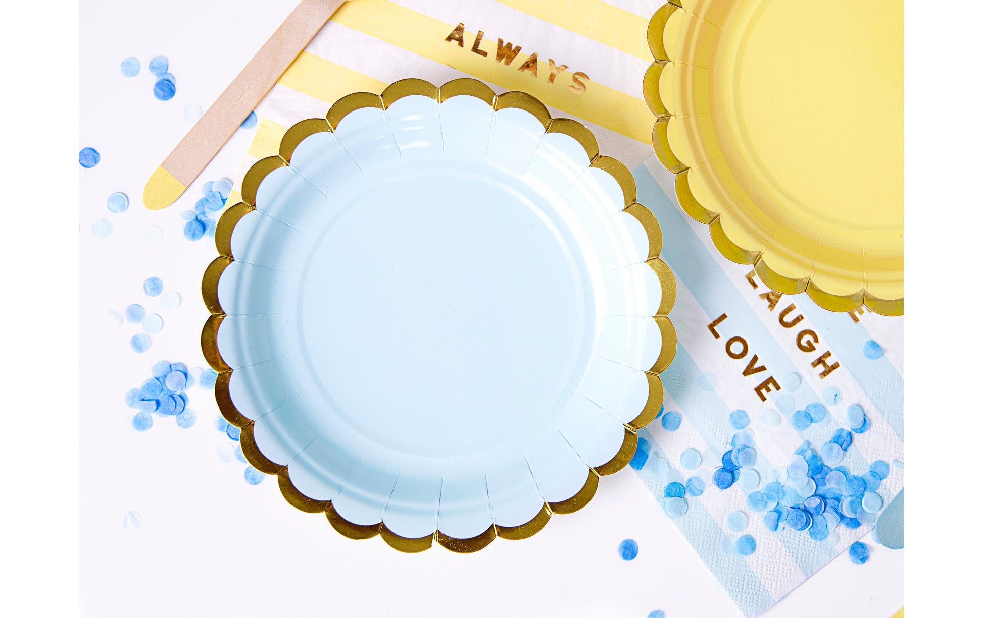 PartyDeco Teller, Papier/Karton, rund – Ø 18 cm, blau mit Goldrand – 6 Stk.