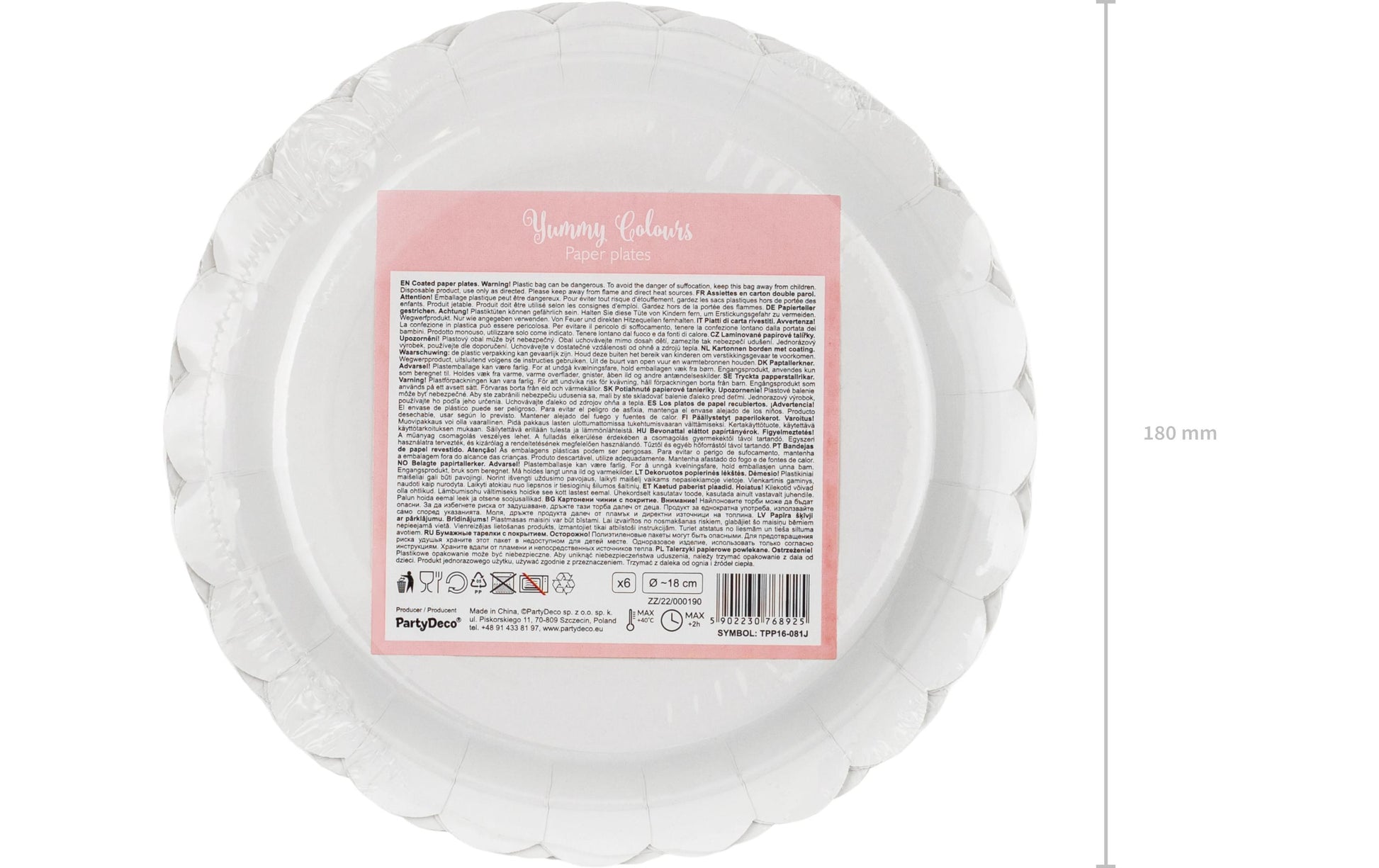 PartyDeco Teller, Papier/Karton – Ø 18 cm, Rosa mit Goldrand – 6 Stk.