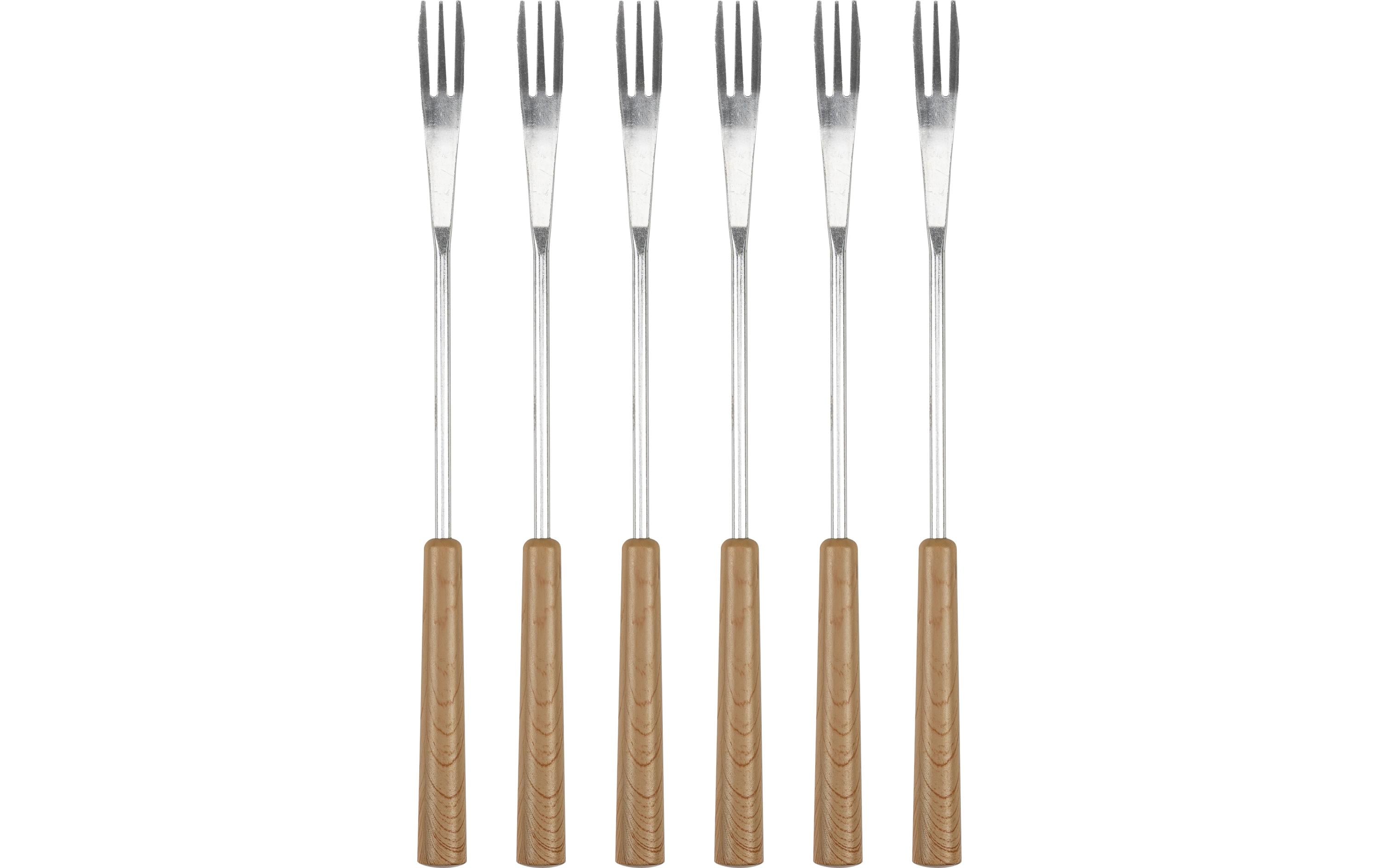 Nouvel Fonduegabeln – 6er-Set, 26 cm, Edelstahl, Kunststoffgriff, Braun, für Käsefondue, spülmaschinenfest