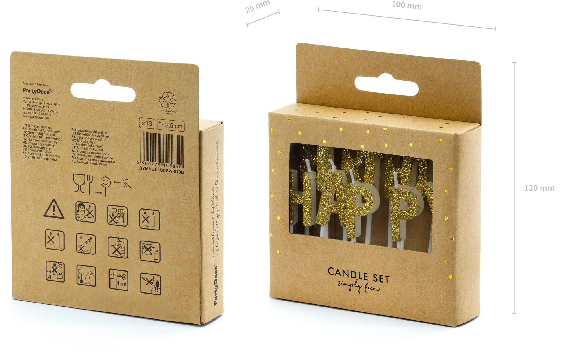 PartyDeco Geburtstagskerzen Buchstaben – Gold – 2,5 cm – 13 Stk