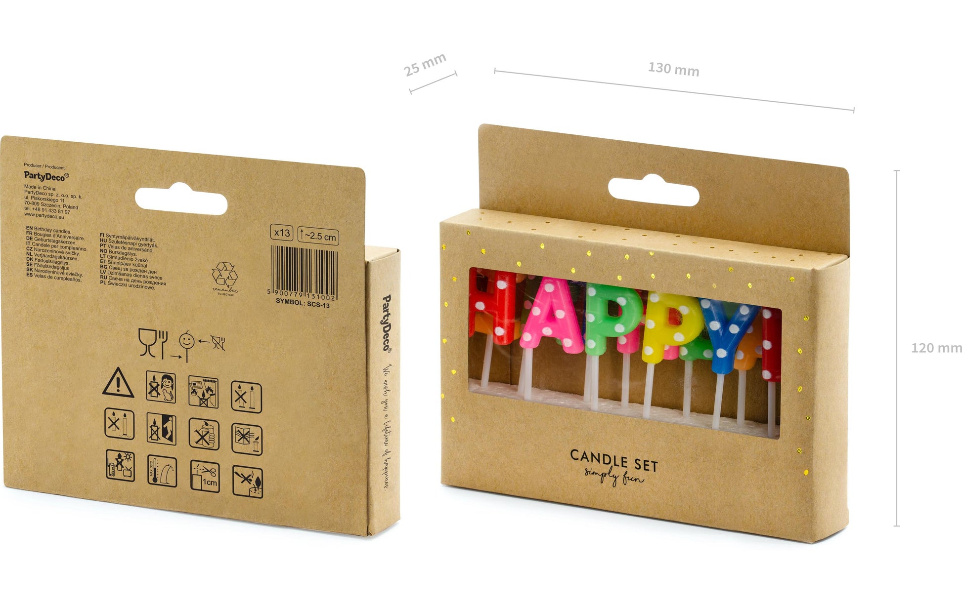 PartyDeco Geburtstagskerzen Happy Birthday – mehrfarbig – 2,5 cm – 13 Stk