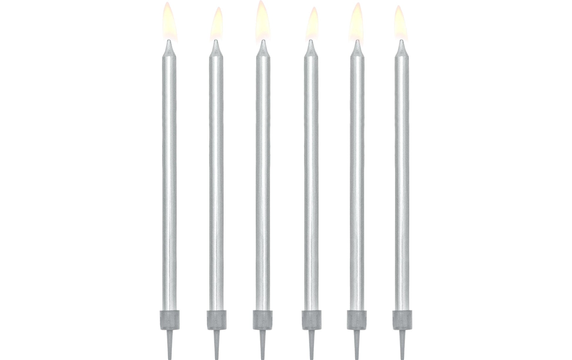 PartyDeco Geburtstagskerzen – Silber – 12,5 cm – 12 Stk – mit 12 Untertassen