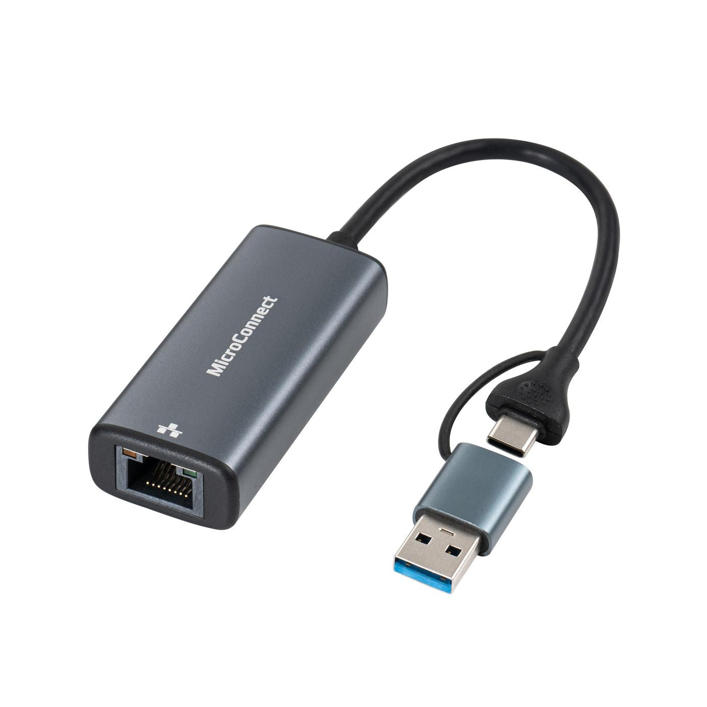 Microconnect MC-USBACNET2.5G USB-C zu RJ45 Adapter – 2,5 Gbit/s, 0,2 m, Schwarz
