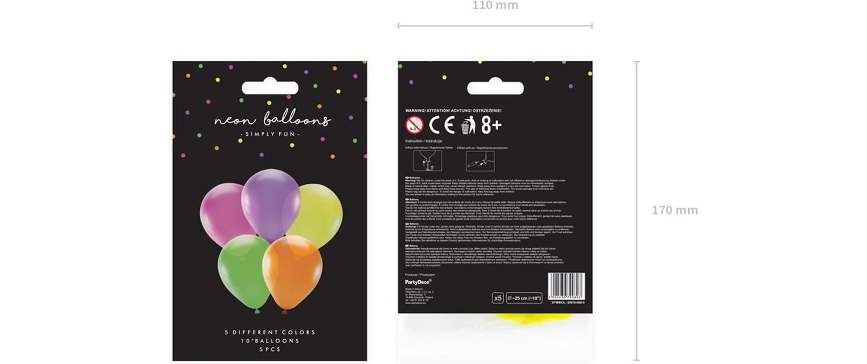PartyDeco Luftballons Uni Neon – mehrfarbig – Ø 25 cm – Latex – 10 Stk