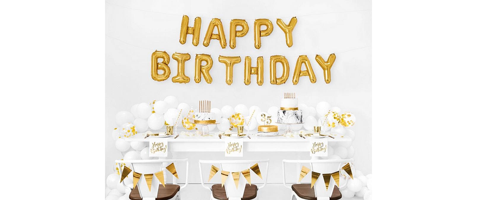 PartyDeco Folienballon Happy Birthday – Gold – 340 × 35 cm – 1 Stk