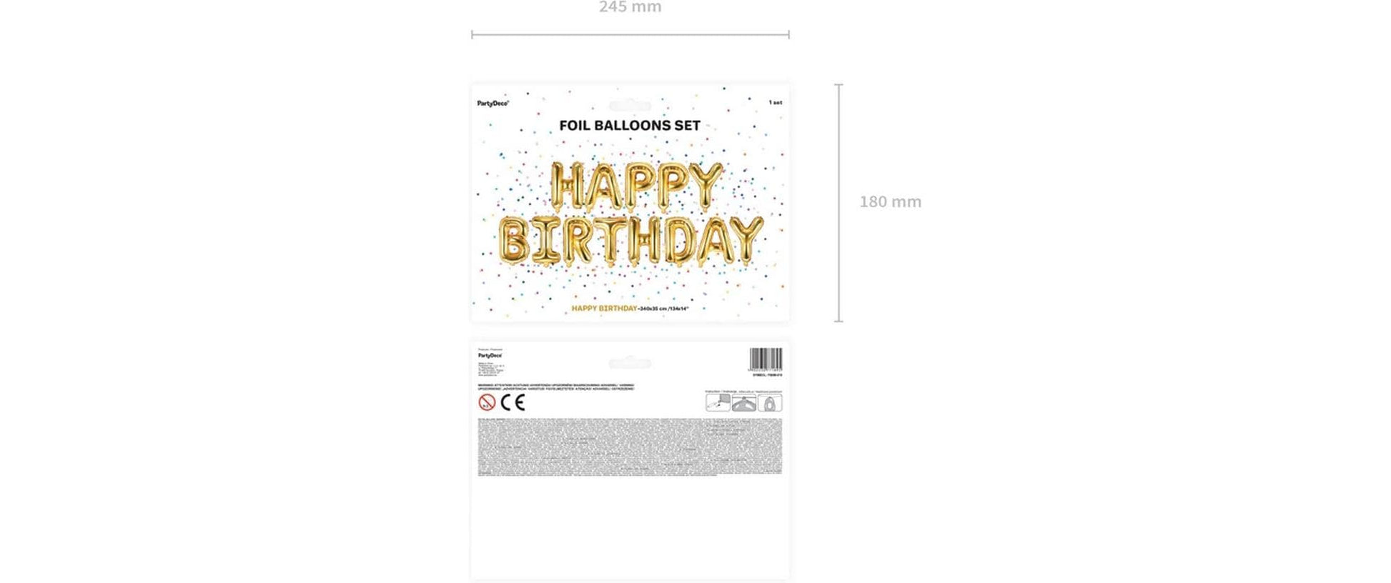PartyDeco Folienballon Happy Birthday – Gold – 340 × 35 cm – 1 Stk