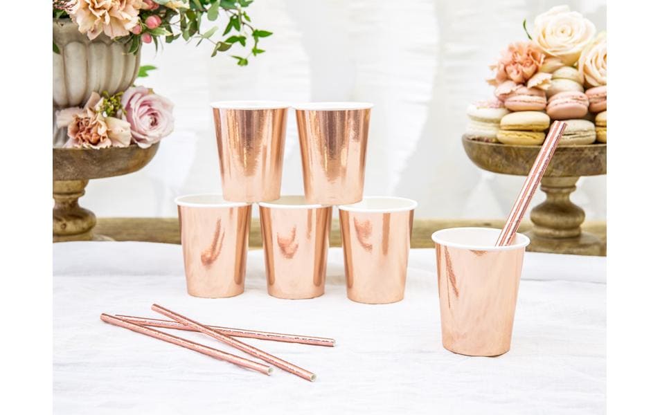 PartyDeco Trinkbecher, Papier/Karton – 2,2 dl Roségold – 6 Stk.