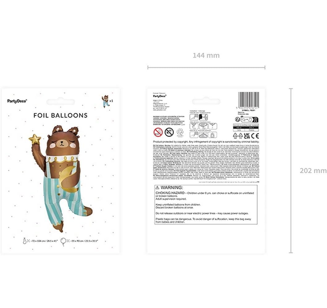 PartyDeco Folienballon Bär – Mehrfarbig – 72 × 104 cm – 1 Stk