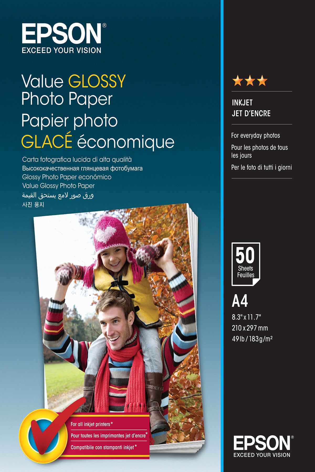 Epson Value Glossy Fotopapier – glänzend, A4, 183 g/m², 50 Blatt, für Inkjet