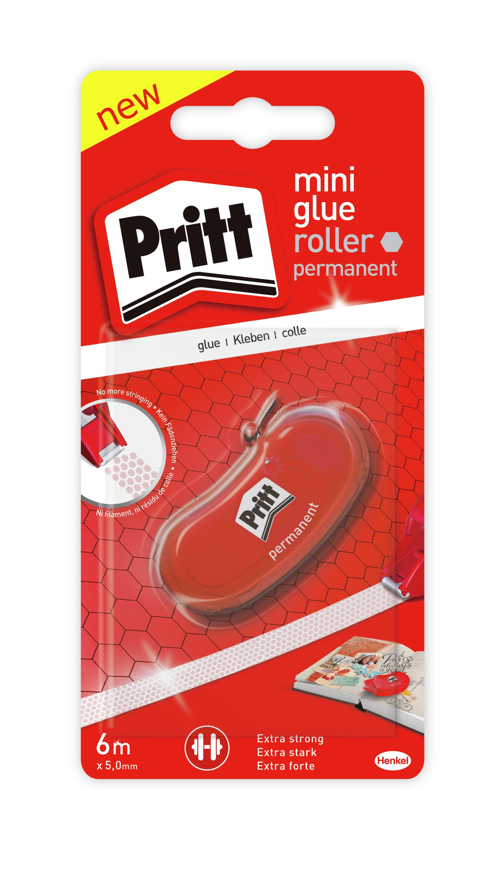 Pritt Kompakter Mini-Kleberoller – permanent, transparent, lösemittelfrei, schnelltrocknend, 5 mm × 6 m, für Papier