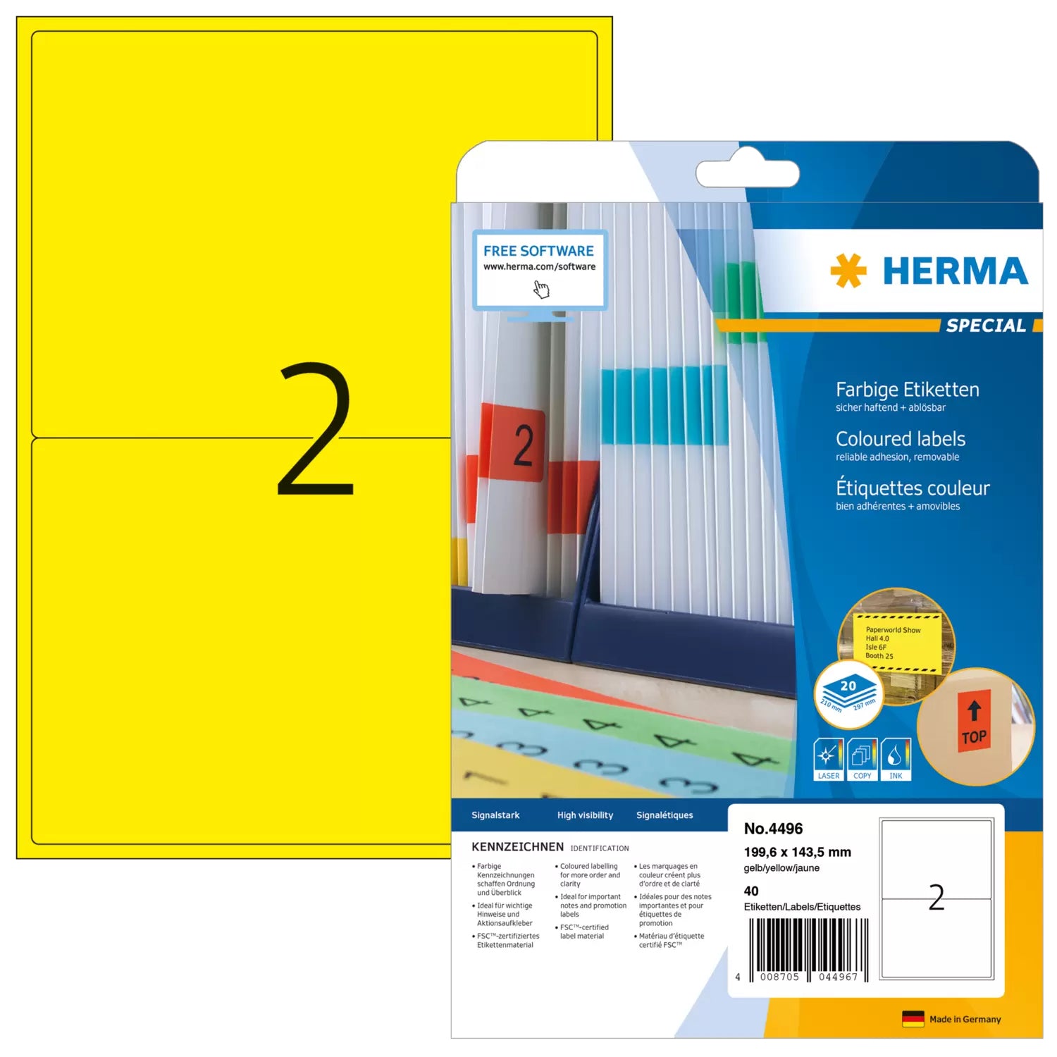 HERMA Schuletiketten – 199,6×143,5 mm, Abgerundete Ecken, 40 Stk, 20 Bogen, Papier, Ablösbar