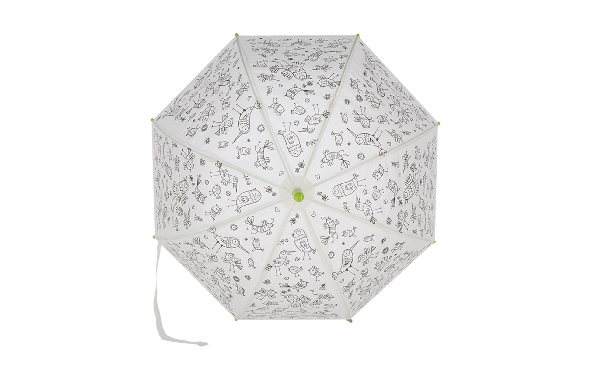 Esschert Design Kinderregenschirm – Ø 70,5 cm – Weiss Vögel – zum Ausmalen, mit Markern