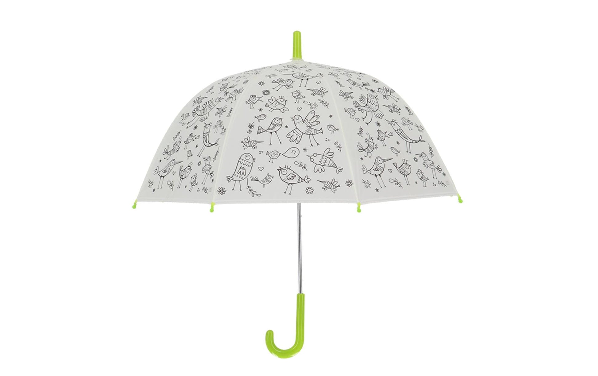 Esschert Design Kinderregenschirm – Ø 70,5 cm – Weiss Vögel – zum Ausmalen, mit Markern