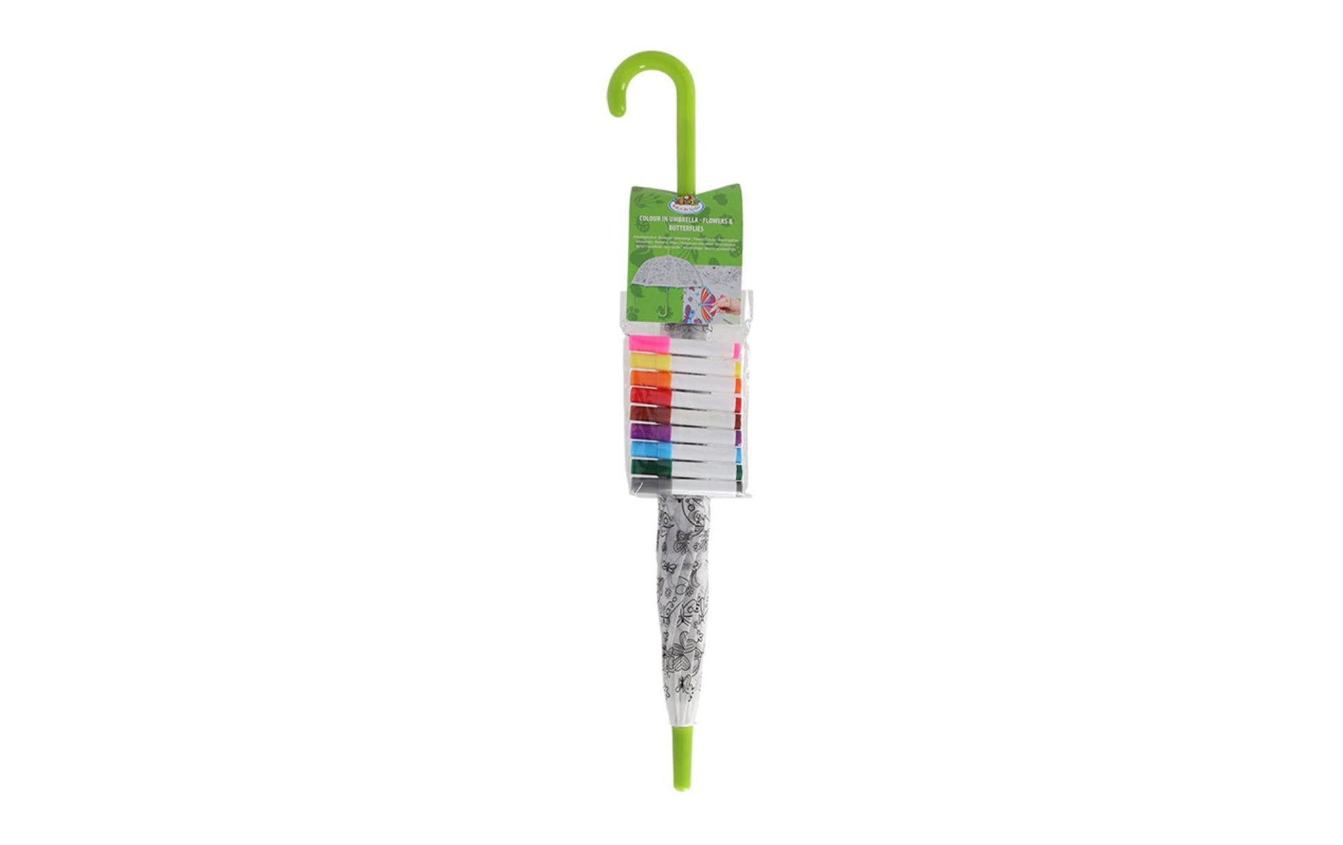 Esschert Design Kinderregenschirm – weiss/grün – Bastelset zum Ausmalen, mit Markern – EVA