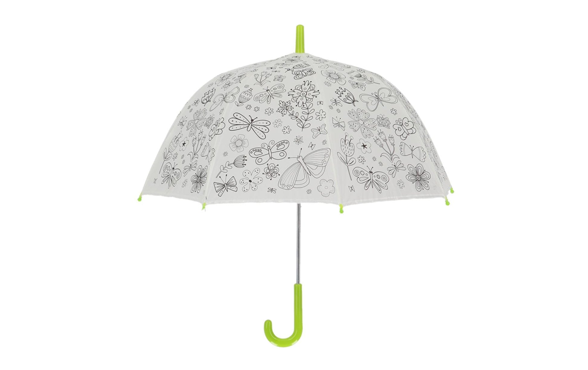 Esschert Design Kinderregenschirm – weiss/grün – Bastelset zum Ausmalen, mit Markern – EVA