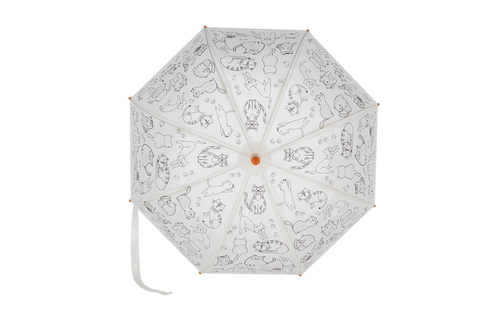 Esschert Design Kinderregenschirm Katzen – Ø 70,5 cm – weiss – zum Ausmalen, mit Markern