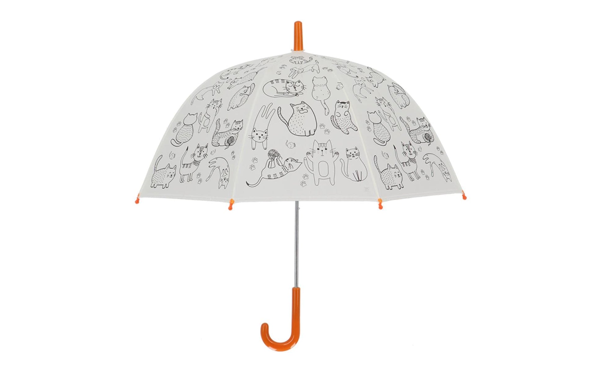 Esschert Design Kinderregenschirm Katzen – Ø 70,5 cm – weiss – zum Ausmalen, mit Markern