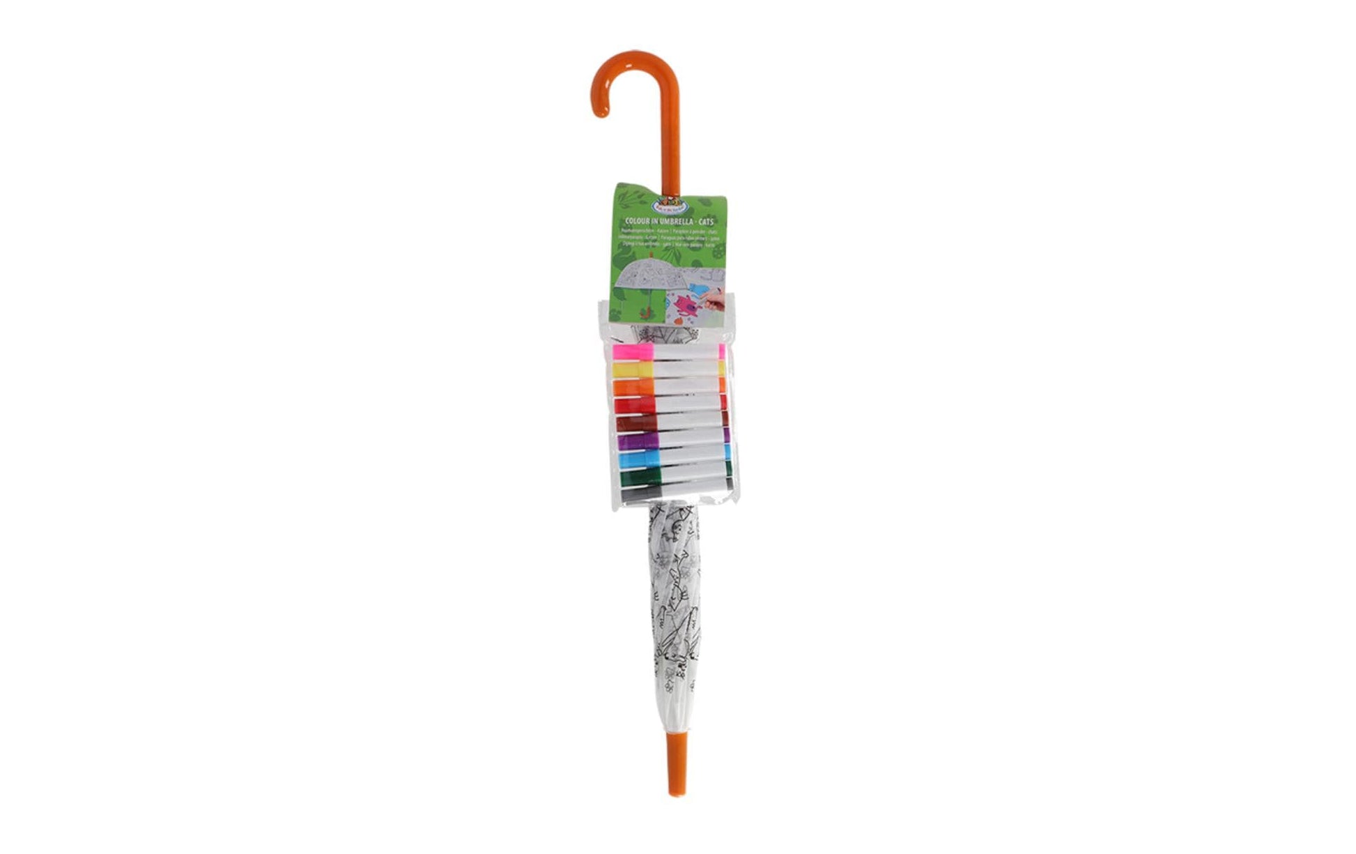 Esschert Design Kinderregenschirm Katzen – Ø 70,5 cm – weiss – zum Ausmalen, mit Markern