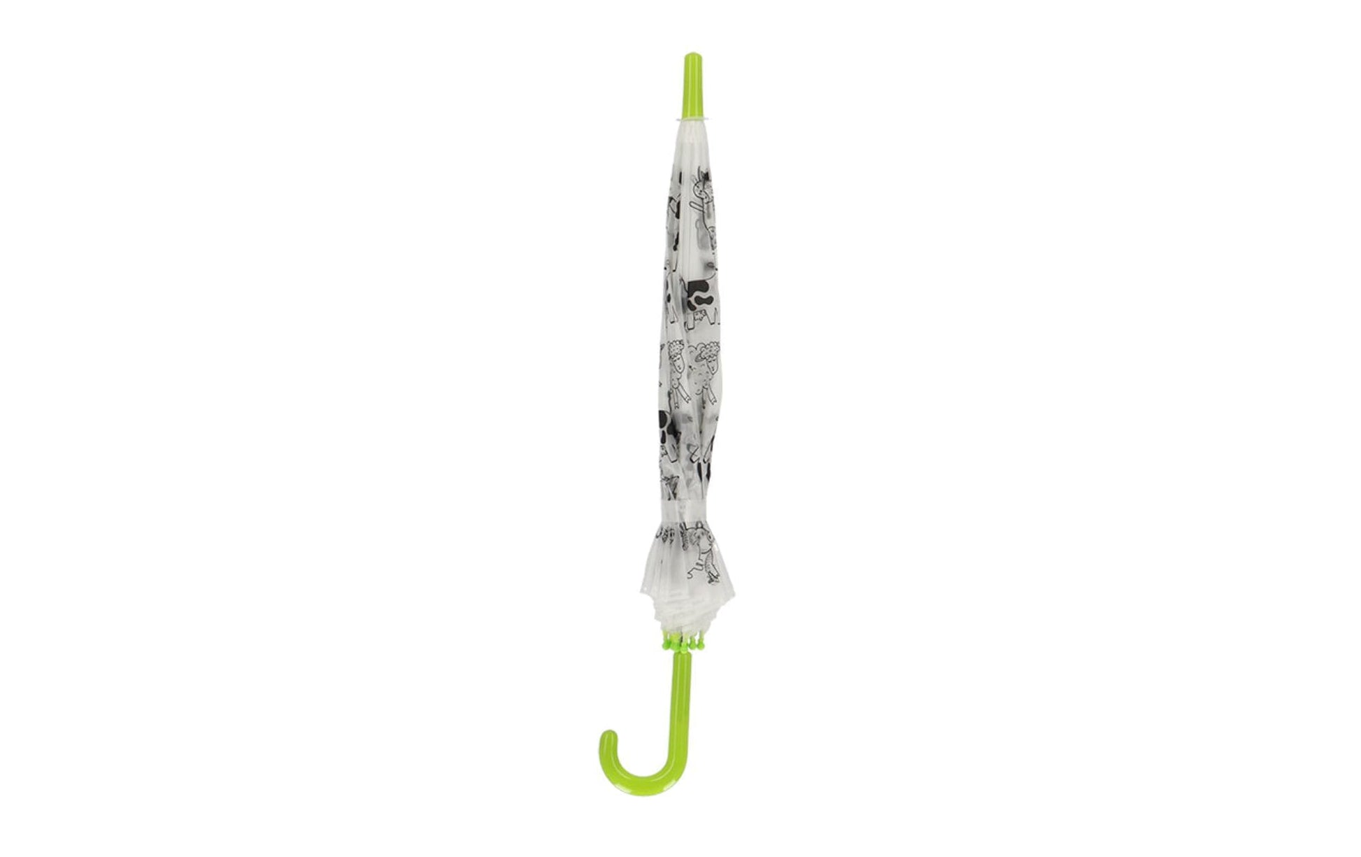 Esschert Design Kinderregenschirm KG280 – Ø 70,5 cm – Weiss Bauernhof – zum Ausmalen, mit Markern