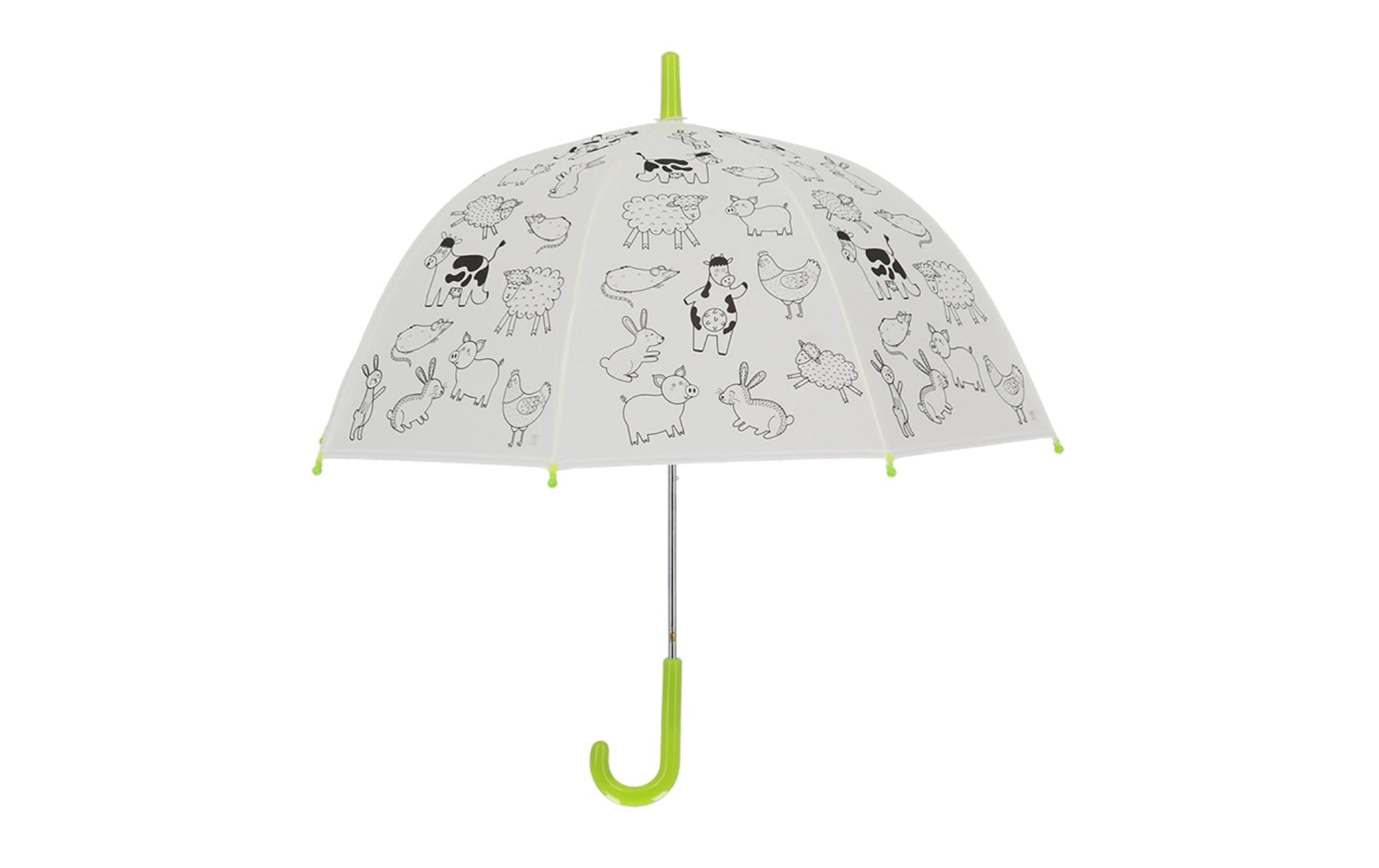 Esschert Design Kinderregenschirm KG280 – Ø 70,5 cm – Weiss Bauernhof – zum Ausmalen, mit Markern