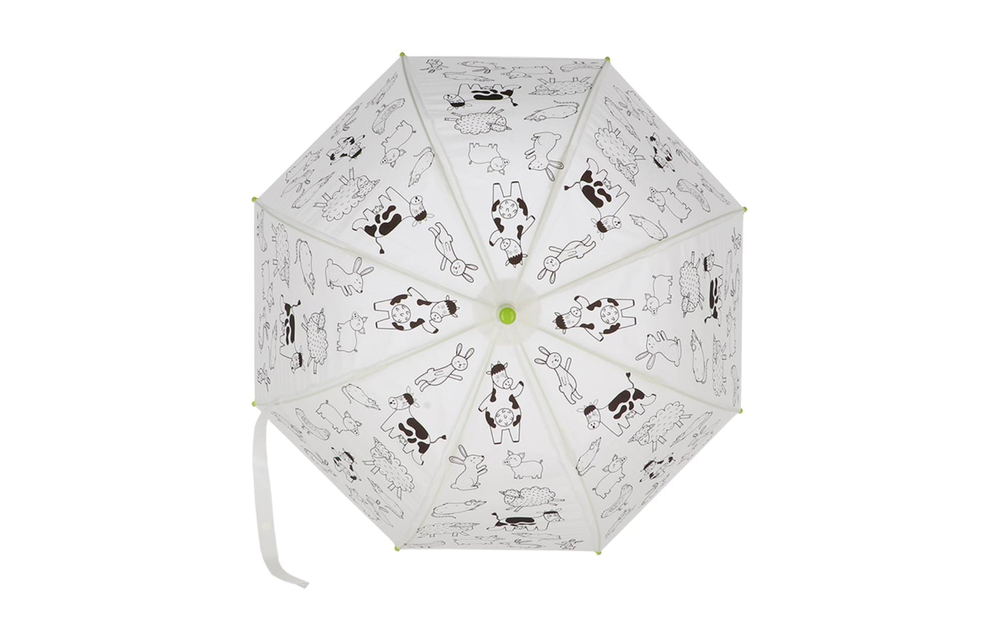 Esschert Design Kinderregenschirm KG280 – Ø 70,5 cm – Weiss Bauernhof – zum Ausmalen, mit Markern