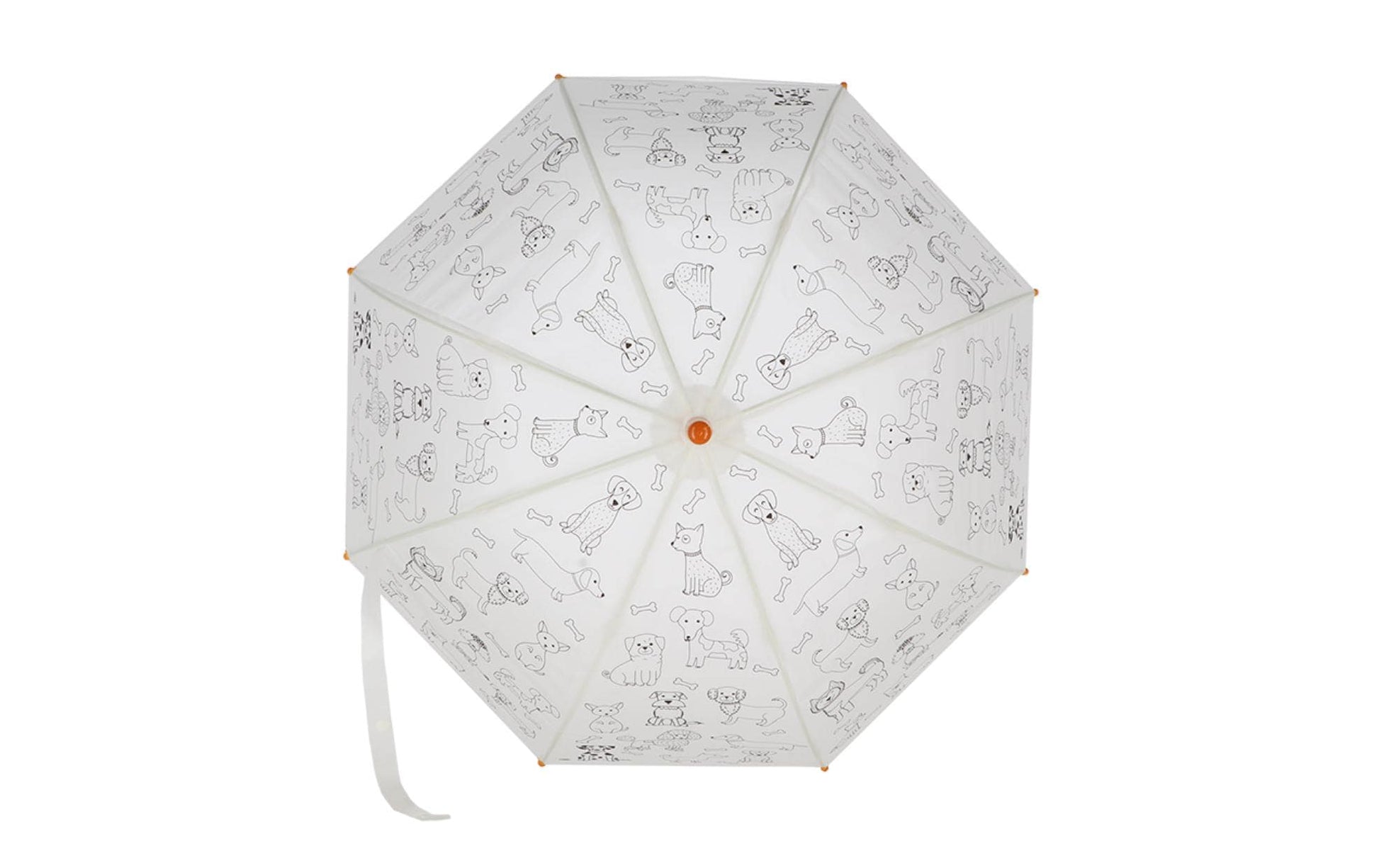 Esschert Design Stockschirm KG279 – Ø 70,5 cm, L 69,2 cm – Orange Hunde – zum Ausmalen, mit Markern