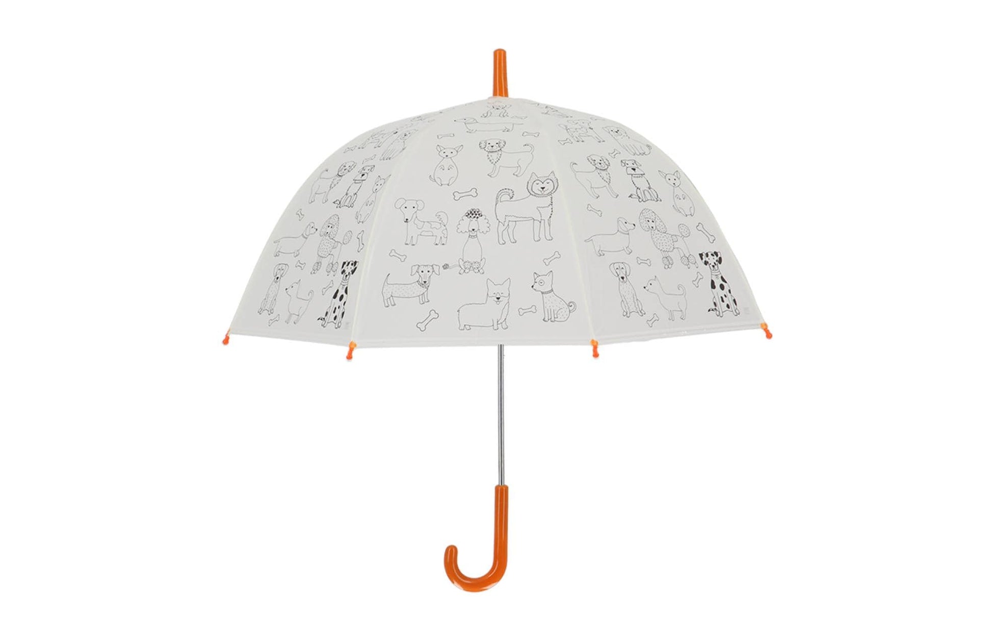 Esschert Design Stockschirm KG279 – Ø 70,5 cm, L 69,2 cm – Orange Hunde – zum Ausmalen, mit Markern