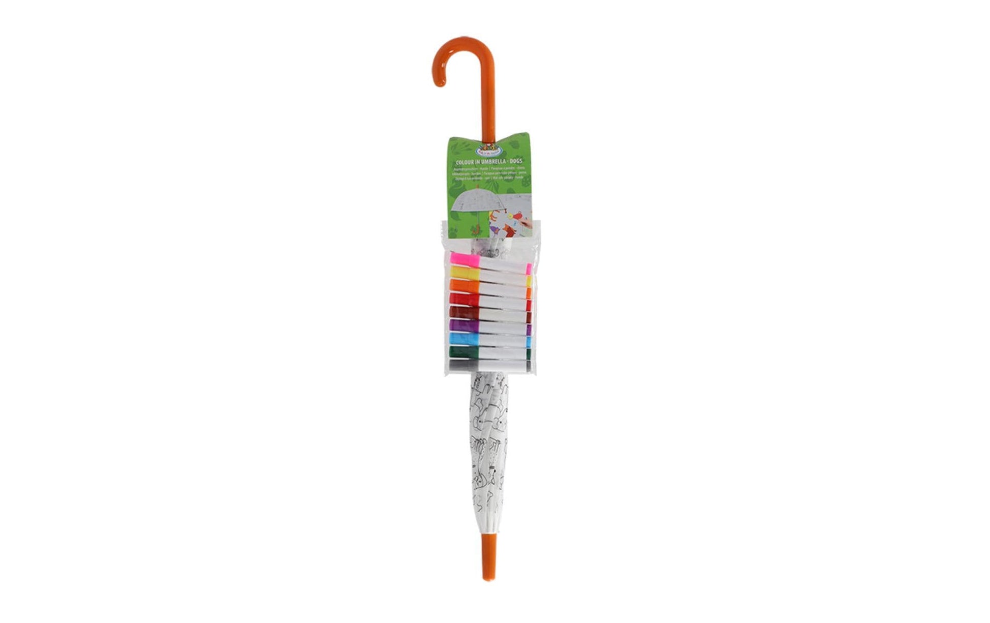 Esschert Design Stockschirm KG279 – Ø 70,5 cm, L 69,2 cm – Orange Hunde – zum Ausmalen, mit Markern