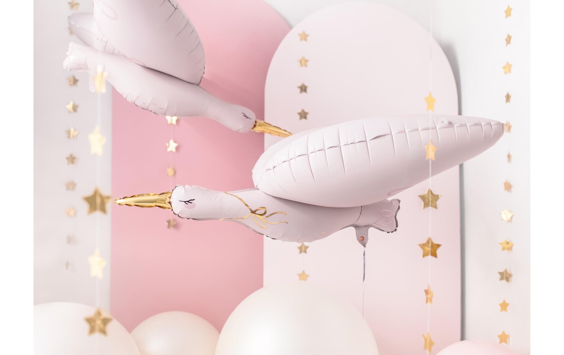 PartyDeco Folienballon Storch – Hellrosa – 103 × 60 cm – Folie – 1 Stk