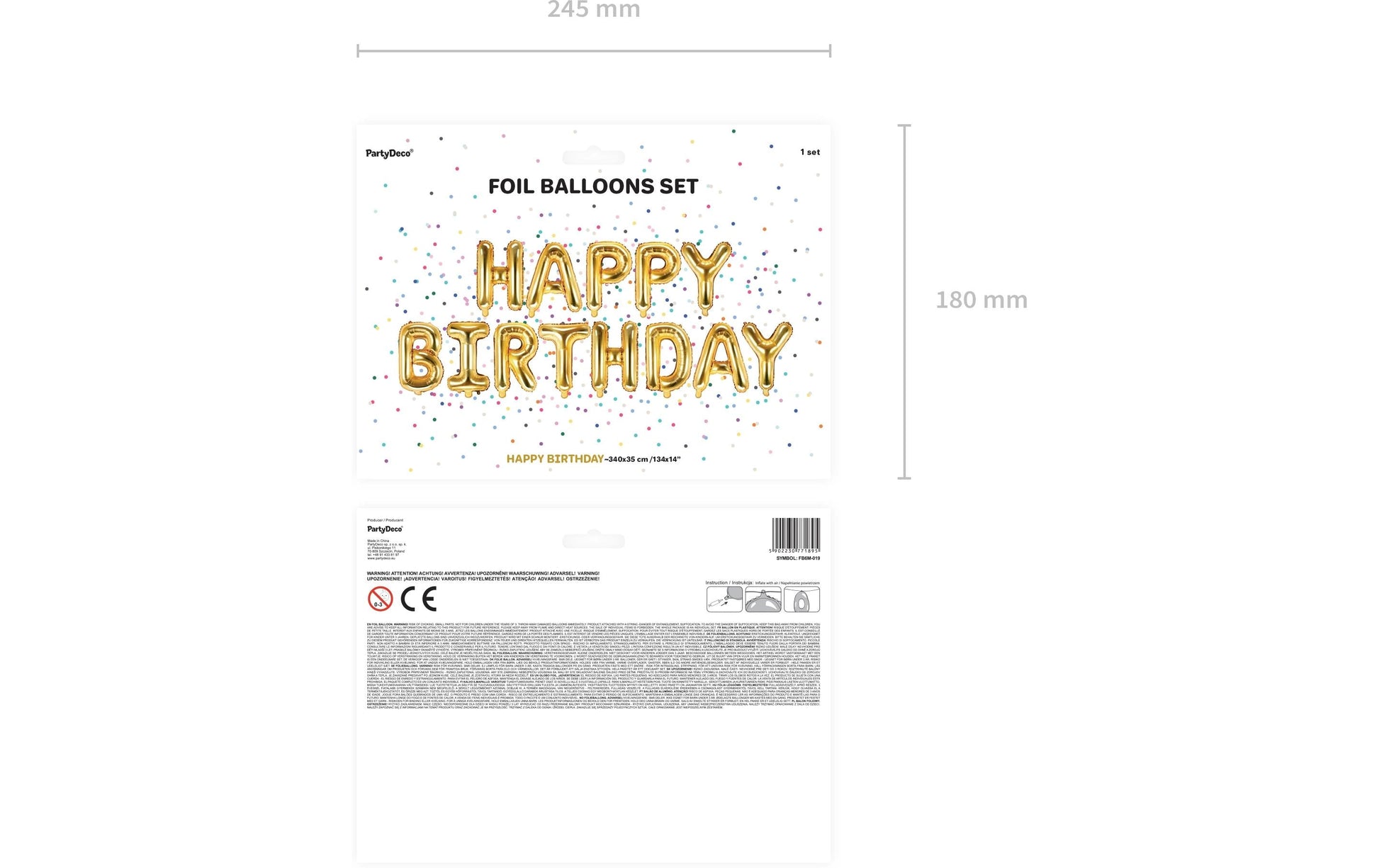 PartyDeco Folienballon Happy Birthday – Gold – 340 × 35 cm – 1 Stk