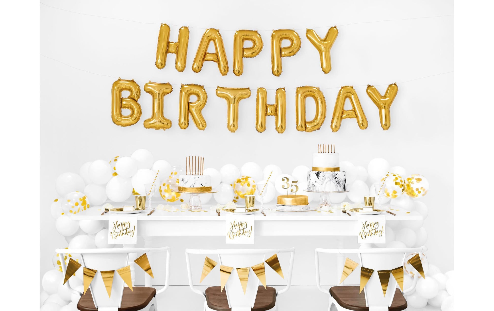 PartyDeco Folienballon Happy Birthday – Gold – 340 × 35 cm – 1 Stk