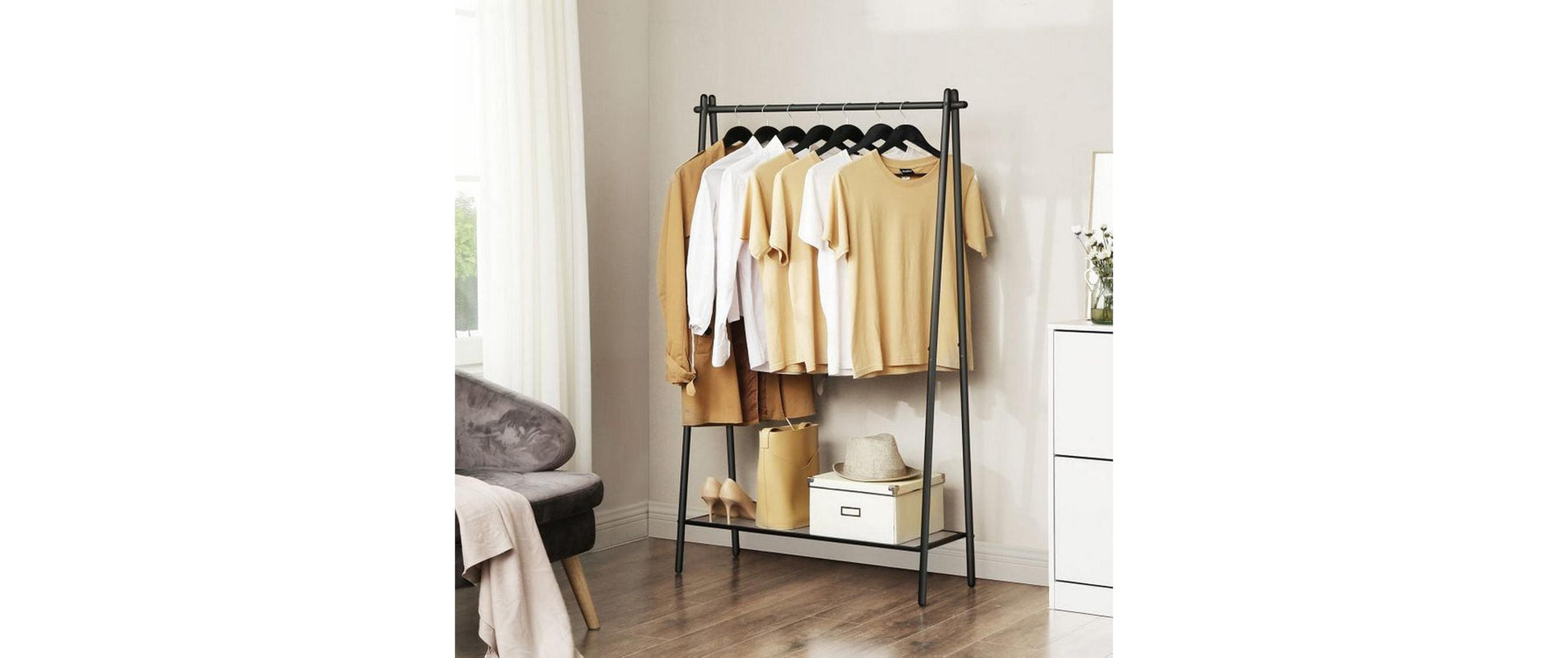 Songmics Garderobenständer – Stahl, Schwarz matt, 33,5 × 92,5 × 153 cm