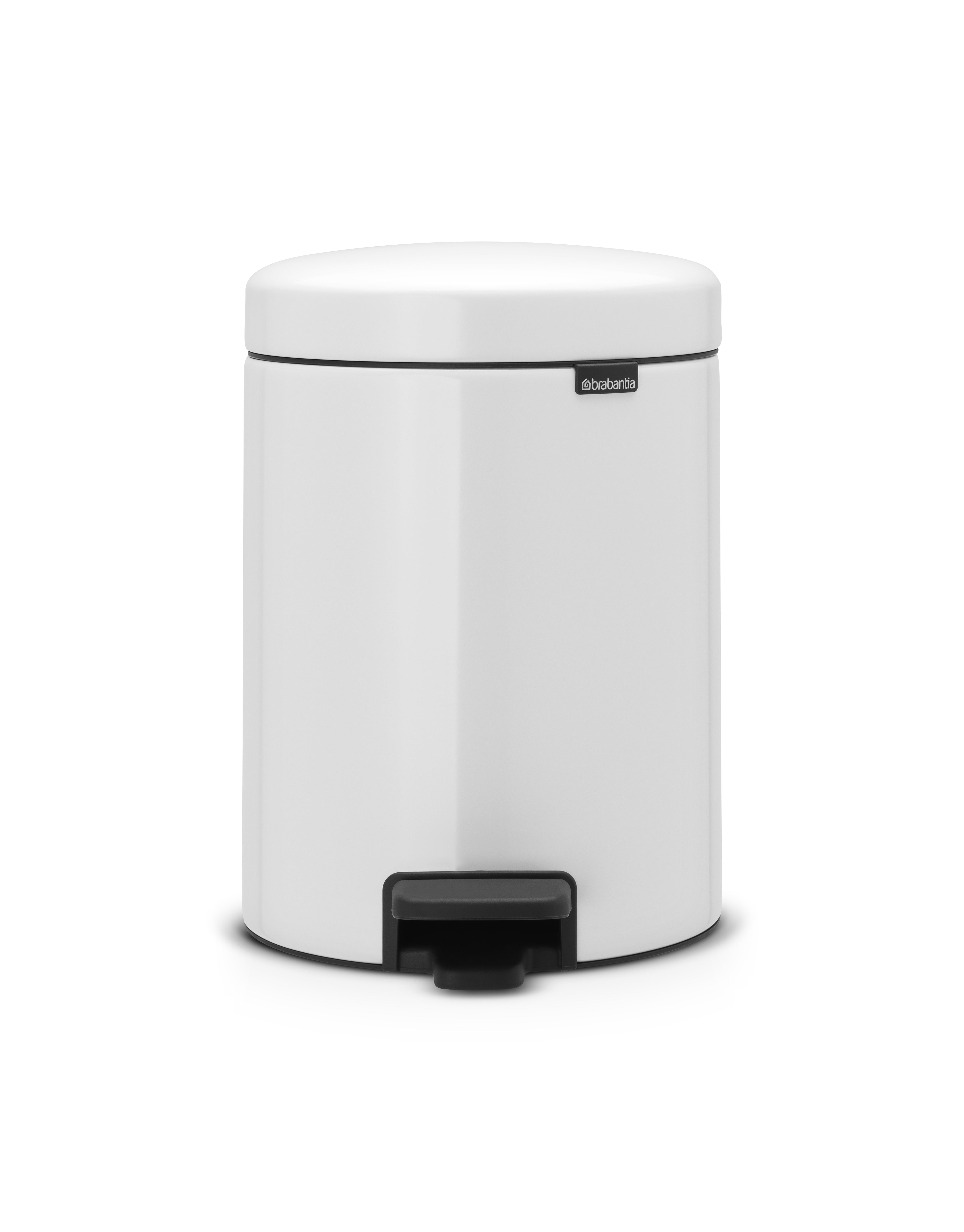 Brabantia NewIcon Treteimer – 5 l – Edelstahl, rund – Weiss – Soft-Close, geruchssicherer Deckel