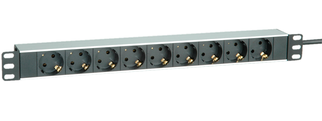 ROLINE 19" Steckdosenleiste, 9× Schuko (Typ F), ohne Schalter, 2 m, Stecker Schutzkontakt (Typ E/F)