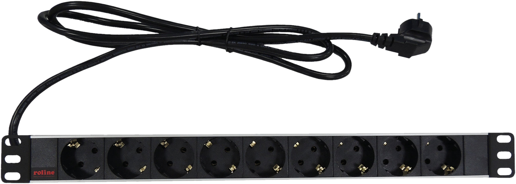 ROLINE 19" Steckdosenleiste, 9× Schuko (Typ F), ohne Schalter, 2 m, Stecker Schutzkontakt (Typ E/F)