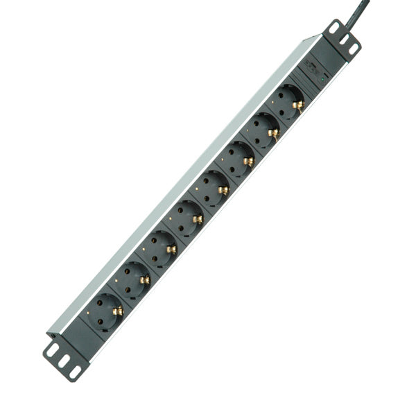 ROLINE Steckdosenleiste – 8× Schuko (Typ F), IEC C14, 2 m, ohne Schalter, 250 V/10 A, 2300 W, Aluminium