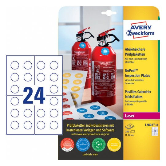 Avery Zweckform Schmucketiketten – Kunststoff, permanent haftend, 240 Stk, 10 Bogen, Ø 30 mm