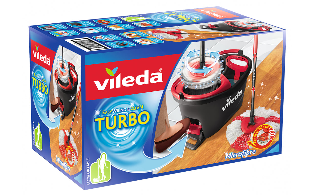 Vileda Turbo Mop – Wischmopp-Set – Teleskopstiel, Rot/Weiss