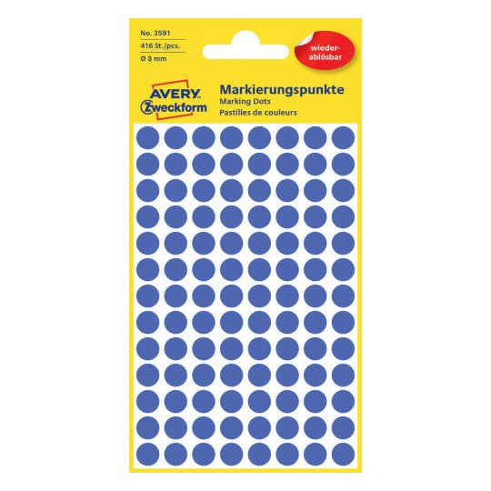 Avery Zweckform Klebepunkte – Ø 8 mm, wiederablösbar, blau, 4 Blatt (416 Stk.)