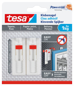 TESA Klebenagel Universalhaken wiederablösbar – 1 kg, 2 Stk., für Tapeten, Putz