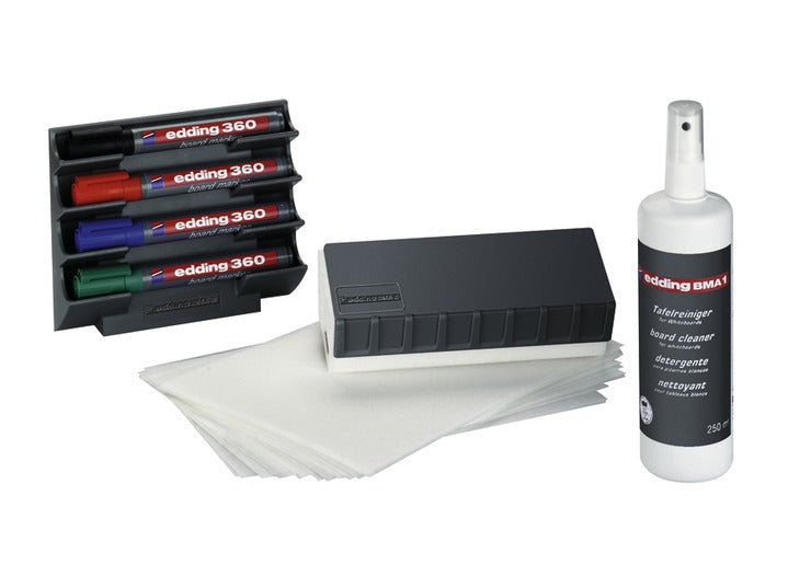 Edding Starter-Kit, inkl. Reiniger, Wischer, 4 Marker – für Whiteboards – 7-teilig