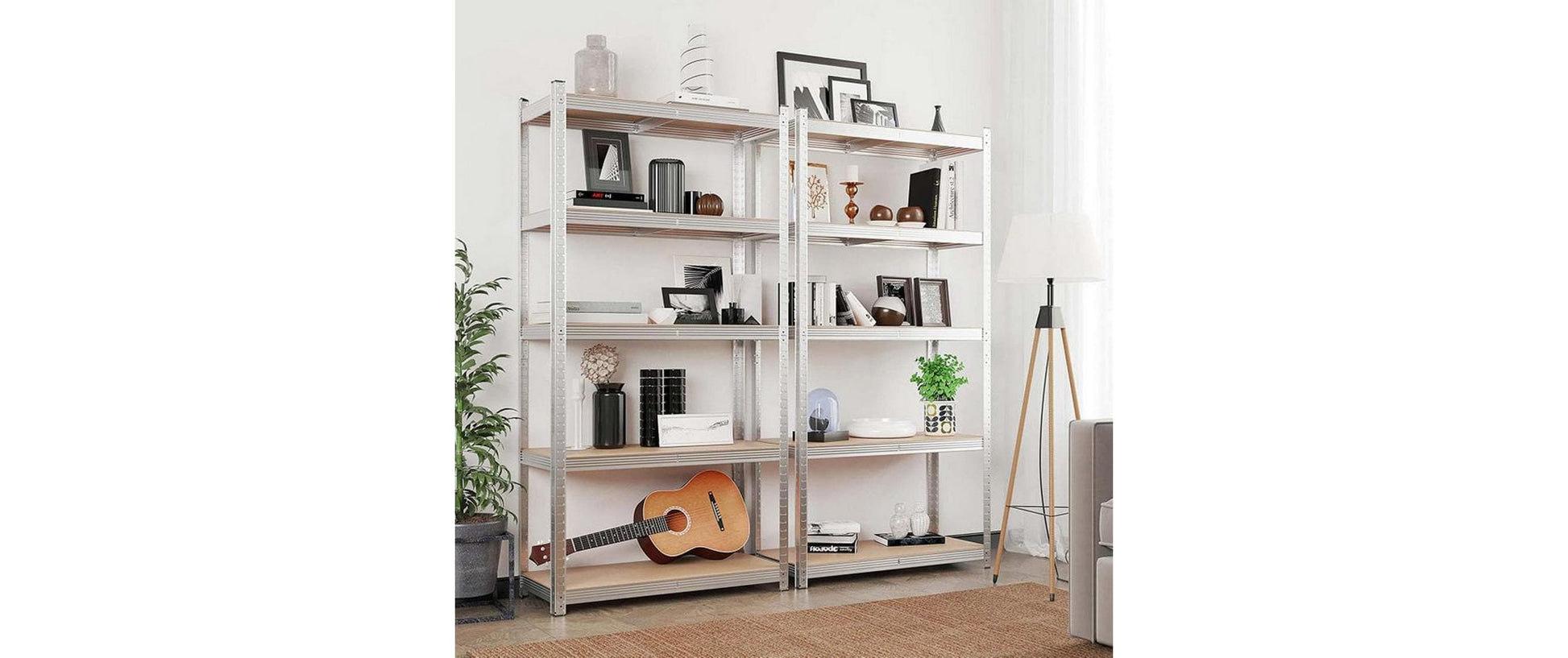 Songmics Lagerregal – freistehend – je 5 Böden – 40 × 90 × 180 cm – 175 kg pro Boden – Silber – 2er-Set
