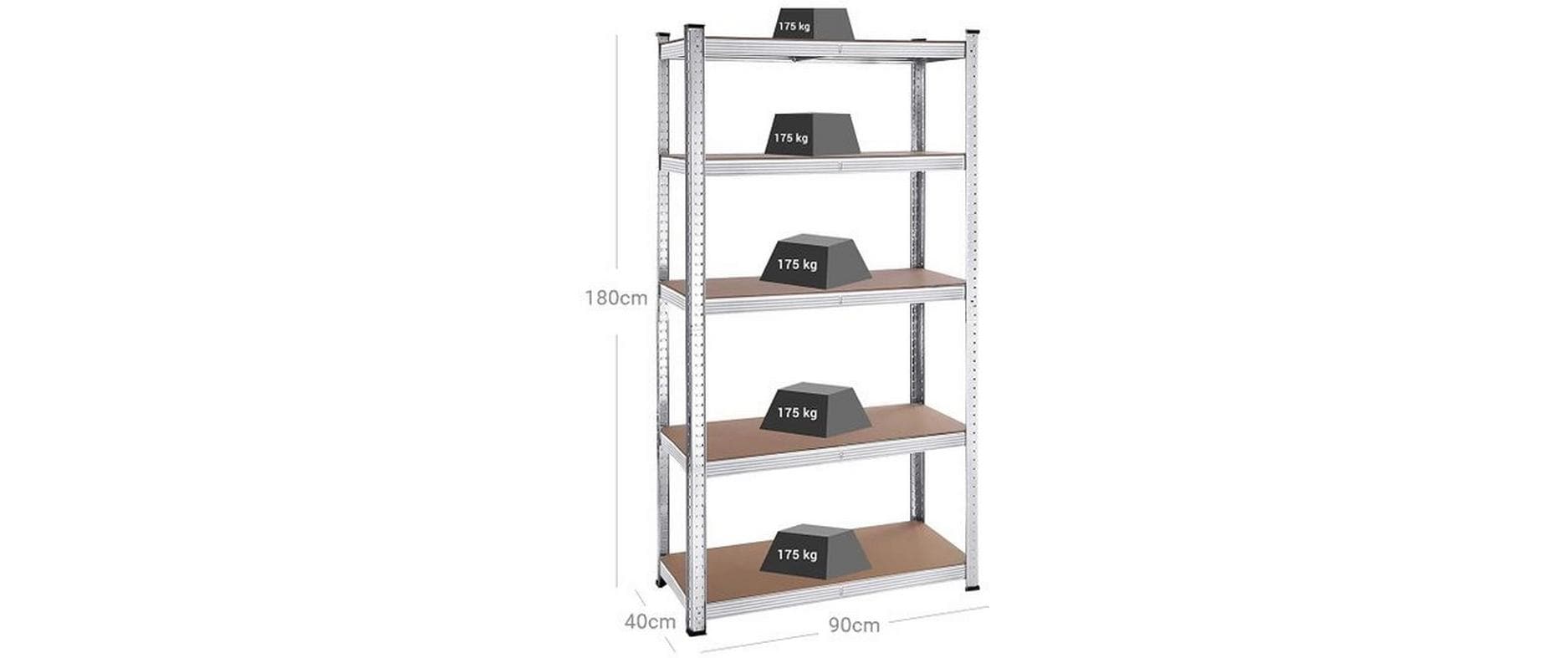 Songmics Lagerregal – freistehend – je 5 Böden – 40 × 90 × 180 cm – 175 kg pro Boden – Silber – 2er-Set