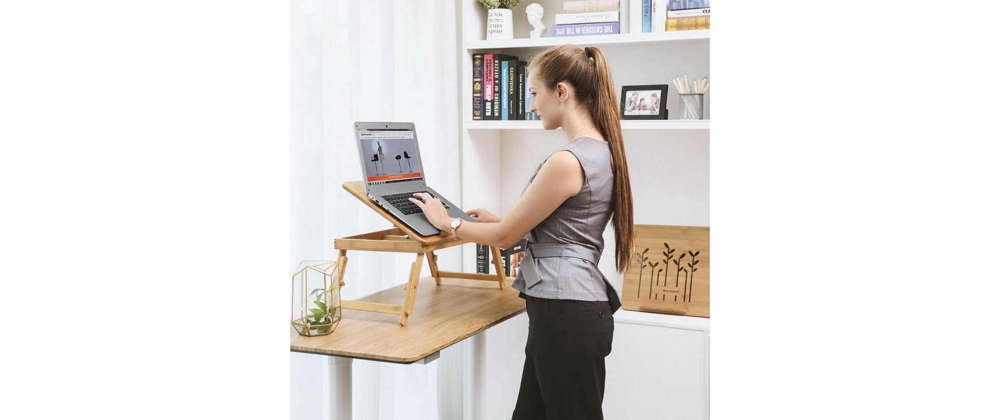 Songmics Laptop-Ständer – bis 15,6", Bambus, höhenverstellbar – Beige