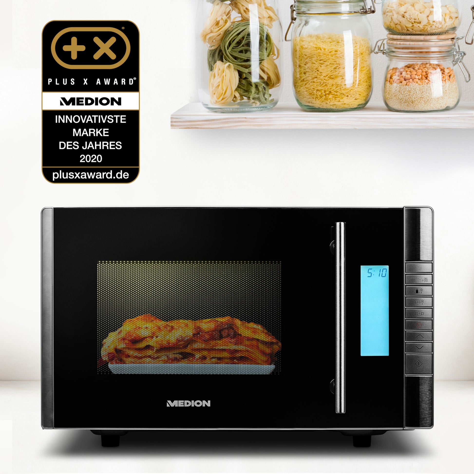 MEDION Grill-Mikrowelle MD 14482 – 20 l, Grill, 800 W – Schwarz/Edelstahl