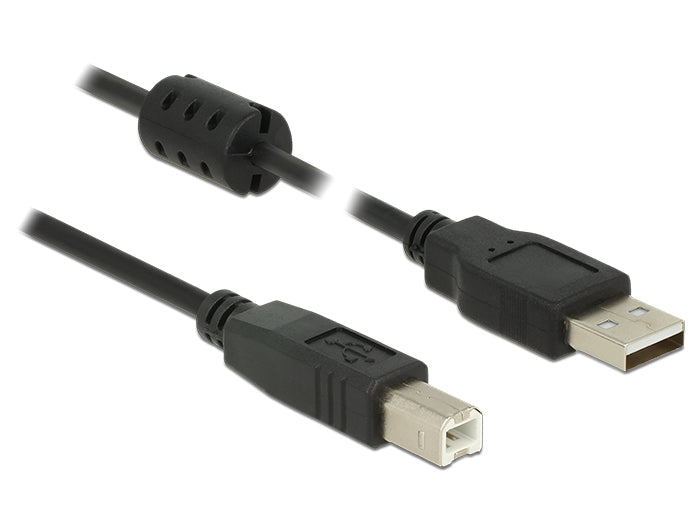 DeLOCK USB-A auf USB-B Kabel – USB 2.0 (480 Mbit/s) – 1,5 m – Magnetisch abgeschirmt – Schwarz