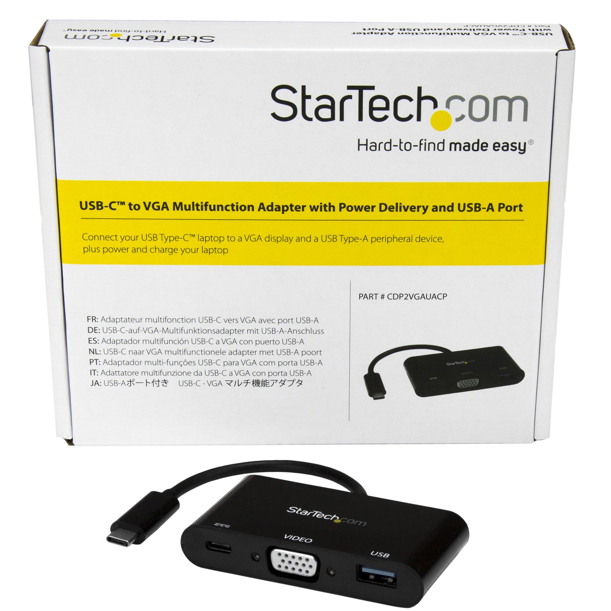 StarTech.com USB-C Adapter zu VGA – 2048 × 1280, 1× USB-A, PD 60 W, USB 3.2 Gen 1 (5 Gbit/s), 14 cm, Schwarz