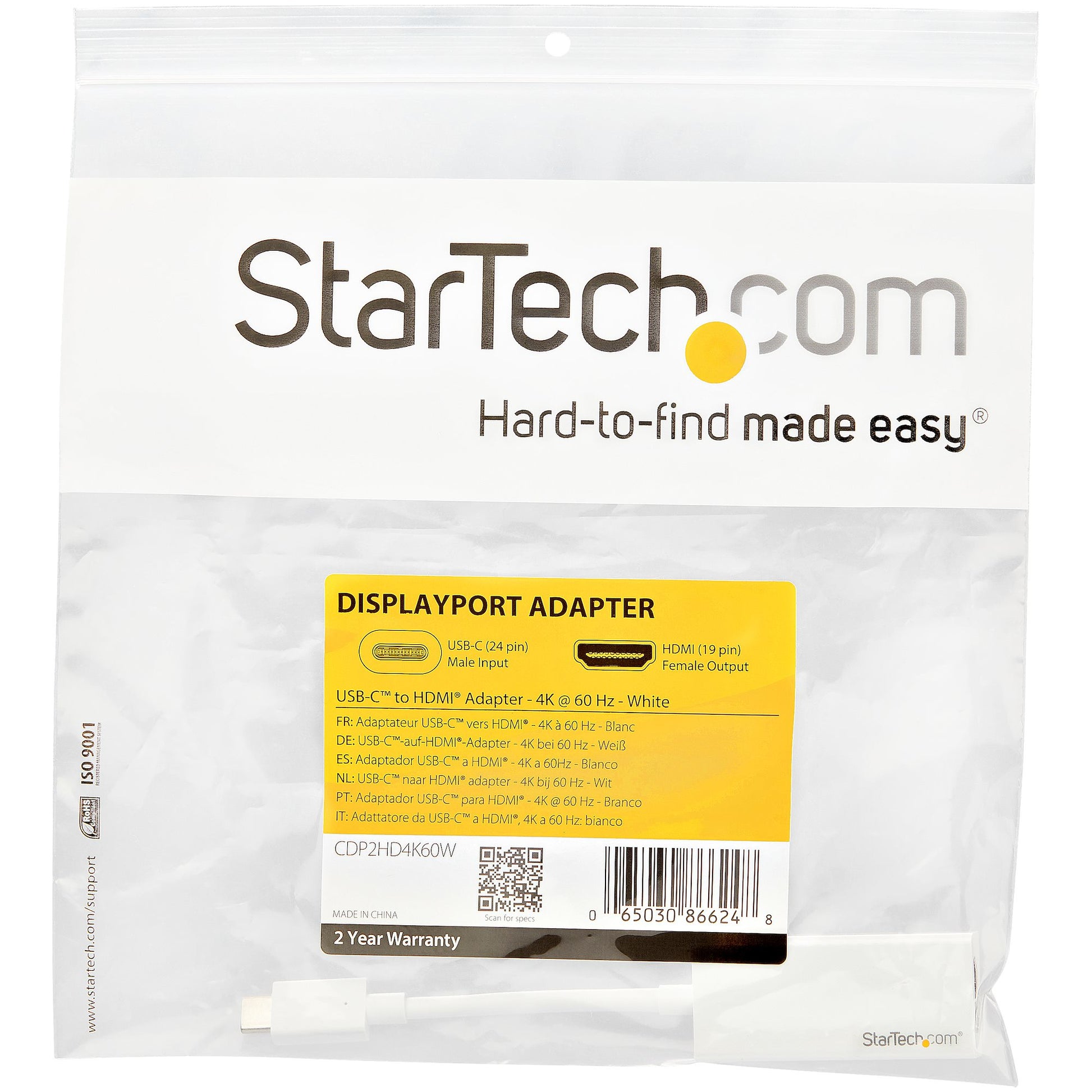 StarTech.com USB-C auf HDMI Adapter 4K 60 Hz – 0,093 m – Weiss